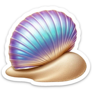 A shiny seashell rests on the sandy shore, hiding tiny secrets from the sea sticker