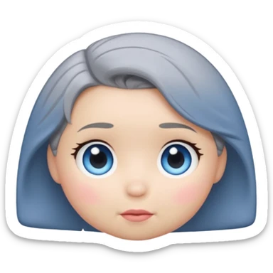 female tsum tsum plush, blue eyes, grey 1940s bob hair, no body, no mouth, emoji style sticker