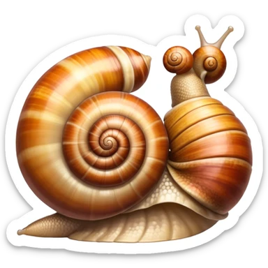 Close-up of large home snails inside a terrarium, showcasing their soft, spiral shells and glistening bodies, with a gentle light highlighting their details. Transparent background. sticker