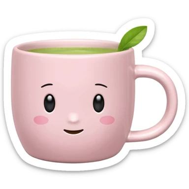 White pastel pink ceramic mug with matcha sticker