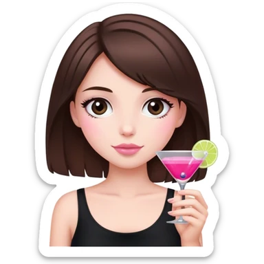 brunette hair down girl black top holding a pink cosmo sticker