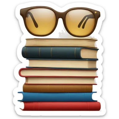 glasses on top of a stack of books beige sticker