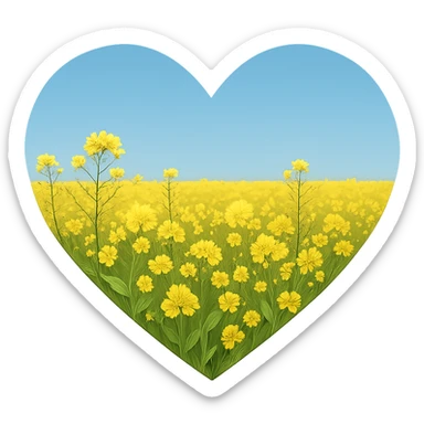 heart with a golden canola field, clean digital illustration sticker