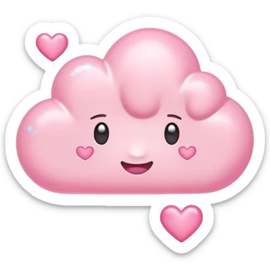 Pastel pink thought bubble emoji with floating hearts inside, dreamy kawaii style, glossy finish, sticker