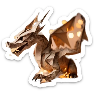 Charred Beige Origami dragon made of newspapers on fire letters on fire burnt paper surrounded by fairy lights swirls covered in dried flowers bokeh floral flowers fire flames sticker