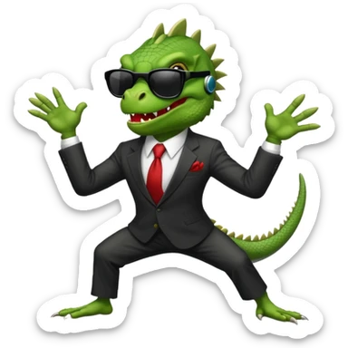 capitalist iguana banker godfather with black sunglasses breakdance scaring sticker