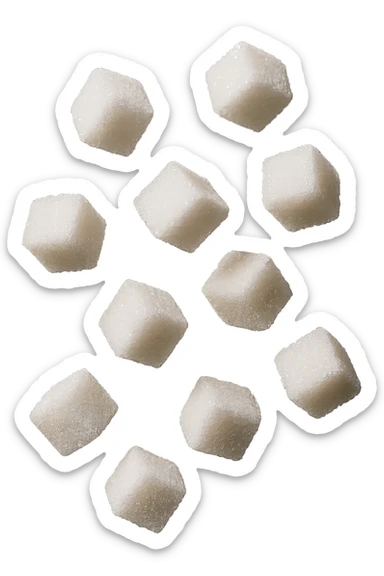 zollette di zucchero fluttuano in aria, iperrealistico 4k sticker