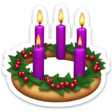 Advent wreath with 4 candles total. 3 purple candles 1 pink candle . With cranberries in wreath sticker