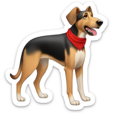 Coonhound/German Shepherd dog wearing small plain red bandana walking left semi realistic with floppy ears sticker