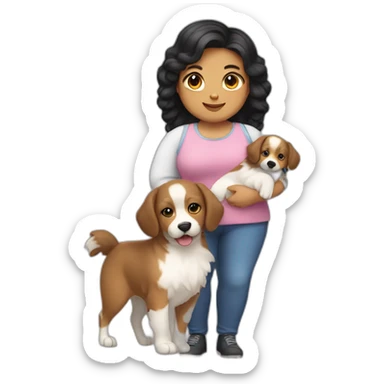 very chubby fair girl with extra wavy black hairs holding dog in her arms sticker