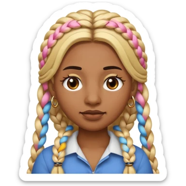 A person emoji with medium-dark skin, long blonde hair styled in two thick braids, dark eyebrows, brown eyes, a small nose, and distinct facial piercings — a ring on the eyebrow and ring on the lower lip. sticker