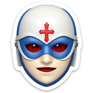 Make me an emoji to my school Holy cross davao college  representing this three colors ❤️💙🤍 make it like a crusader but fully mask on sticker