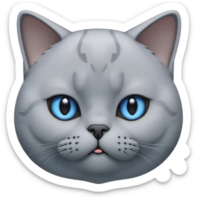 Cinematic Bored Grey British Shorthair Cat Portrait Emoji, Head tilted with a scrunched, utterly disinterested expression, sleek soft grey fur with subtle blue undertones, Simplified yet sharp features, highly detailed, glowing with a dull, indifferent glow, high shine, poised but exuding a sense of boredom, stylized with an air of subtle annoyance, focused yet clearly uninterested, soft glowing outline, capturing the essence of a bored yet adorably snarky kitty, so lifelike it feels like it could roll its eyes and sigh dramatically at any moment! sticker