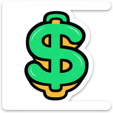 dollar sign, modern look, green gold and white color scheme, rounded shapes, simple design sticker