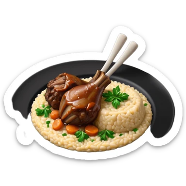 Lamb Shanks with Risotto Nero on a black plate-no cutlery  sticker