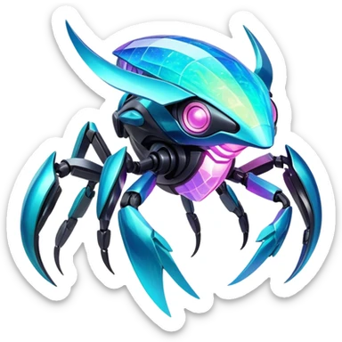  Epic legendary rare glowing mechanical Shiny sparkly transparent bioluminescent luminescent vibrant bright pastel dark exotic iridescent colorful gradients futuristic modern metallic glossy glittery fantasy-cyber-Fakémon-Pokémon-Vernid-creature sticker