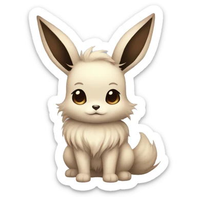 Kawaii Pale Eevee with dark brown long emo hair covering her eyes Full Body sticker