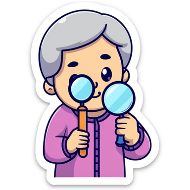grandmother character holding a magnifying glass sticker