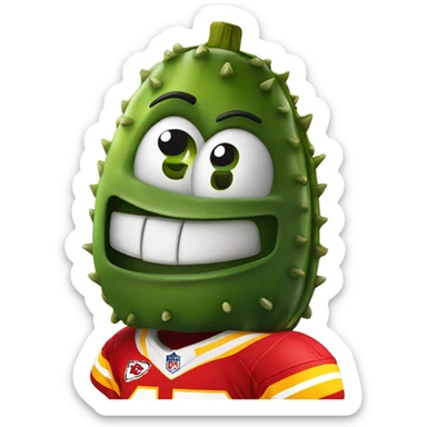 Cartoon Pickle with Kansas City Chiefs football Jersey sticker