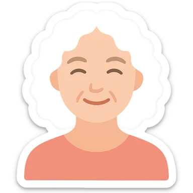 smiling 50 year old lady with silver curly hair sticker