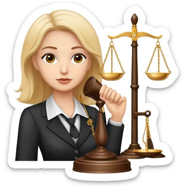 female notary with justice scale and stamp, phoning with another woman sticker