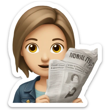 White Girl with brown hair reads a newspaper  sticker