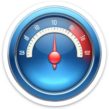 a stylized gauge, deep blue with a soft glow, no numbers, just a pointer and arc, apple emoji style sticker