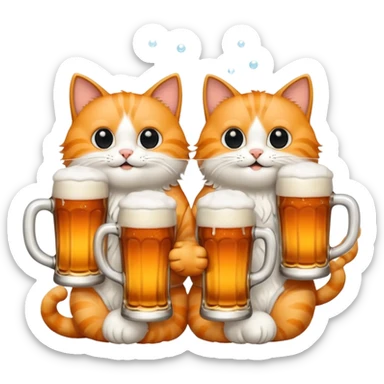 four happy cats drinking beers together with frothy beer glasses sticker