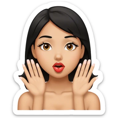 Tan girl with black hair sending kisses  sticker