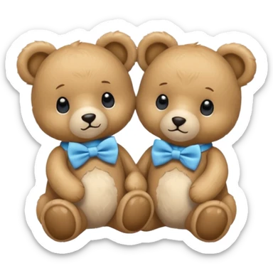 sweet twin teddy same baby blue bears with blue bow tie sticker