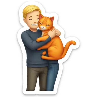 couple hugging with a orange cat  sticker