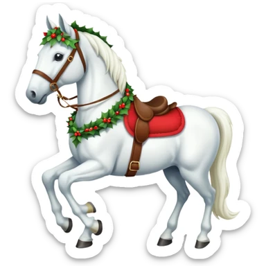 Christmas white horse with red saddle a full-length  sticker