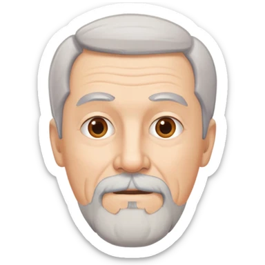 68 year-old man with thinning gray hair and a goatee sticker