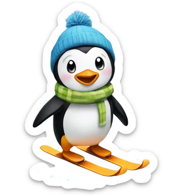 Penguin wearing rubber boots skiing sticker