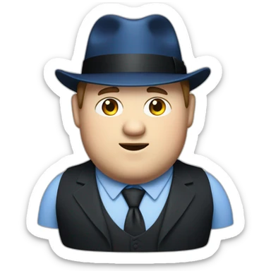 fat white man with black trilby wearing a blue waistcoat sticker