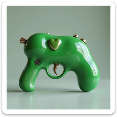 green heart pistol, photorealistic style, glossy finish, on a white background sticker