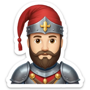 a royal western knight with full beard, wearing hat sticker