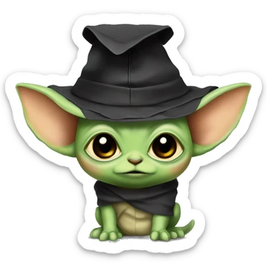 cuty chamaleon similar to baby yoda style with a university mortarboard sticker