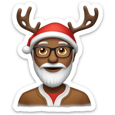 A 50 years brown skin man who has beard, glasses, and use Santa's hat and a diadem of  Rudolf  the reindeer in his hat  sticker