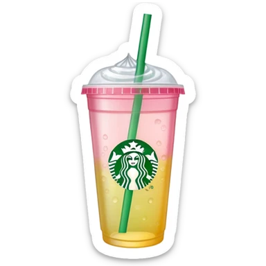 A Starbucks cup with a green straw and a pink lemonade inside the cup sticker