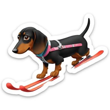Daschund skiing sticker