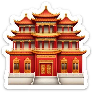 Chinese palace facade emoji, simplified architectural icon like the western building emoji sticker
