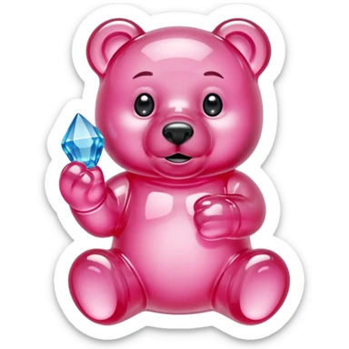Pink Gummybear with crystal type structure for skin holding a crystal sticker