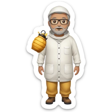 full body plus size bee keeper with light brown and gray hair a goatee wearing glasses  sticker