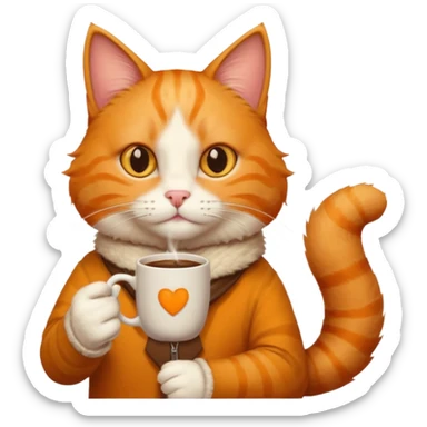 A ginger cat with a mug of coffee in its paw sticker