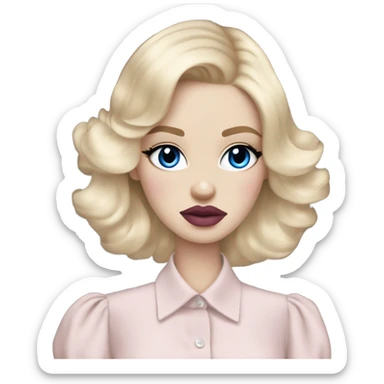Hot girly pale blonde with blue eyes and light pink lips wearing YsL. Puffed sleeve shirt sticker