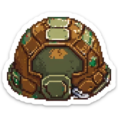 WW2 commander helmet, pixel art style, simple shading, green and brown sticker