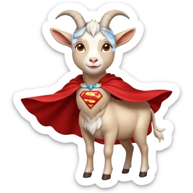 white female goat wearing a read cape like superman sticker