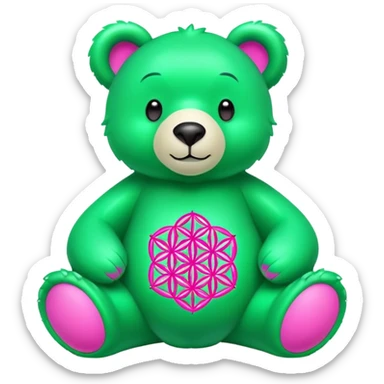 neon green bear with the flower of life on its tummy. i want the flower of life to be neon pink sticker