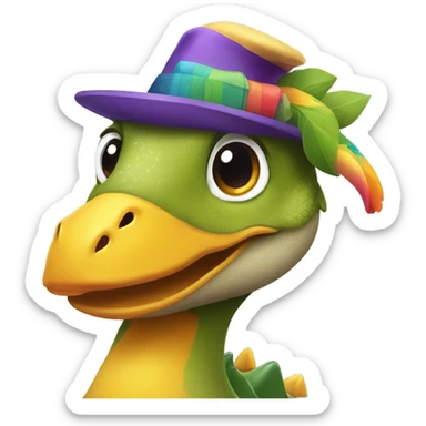 Dinosaur and duck whit hats sticker